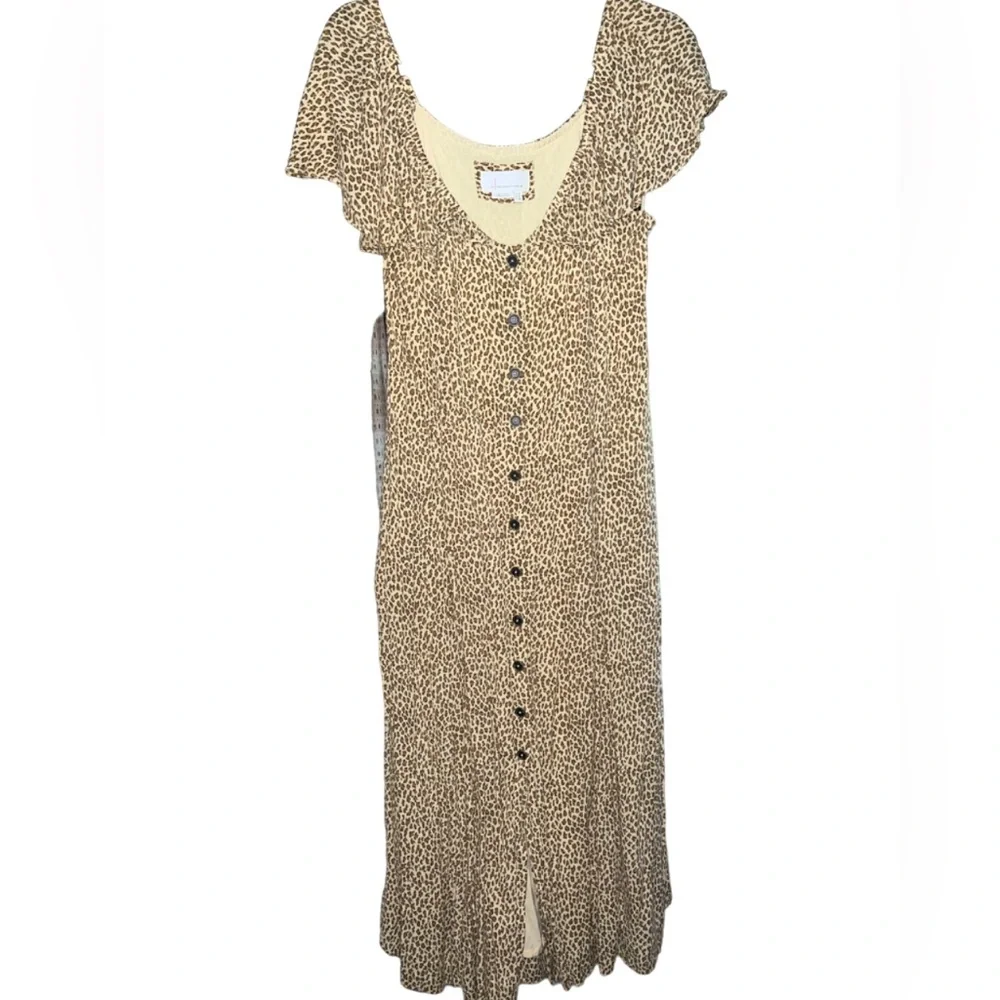 Anthropologie‎ mauve bolano leopard print safari midi button down dress